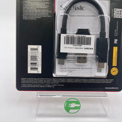 New Sandisk Portable Extreme Portable SSD 2TB USB-C to USB-C 