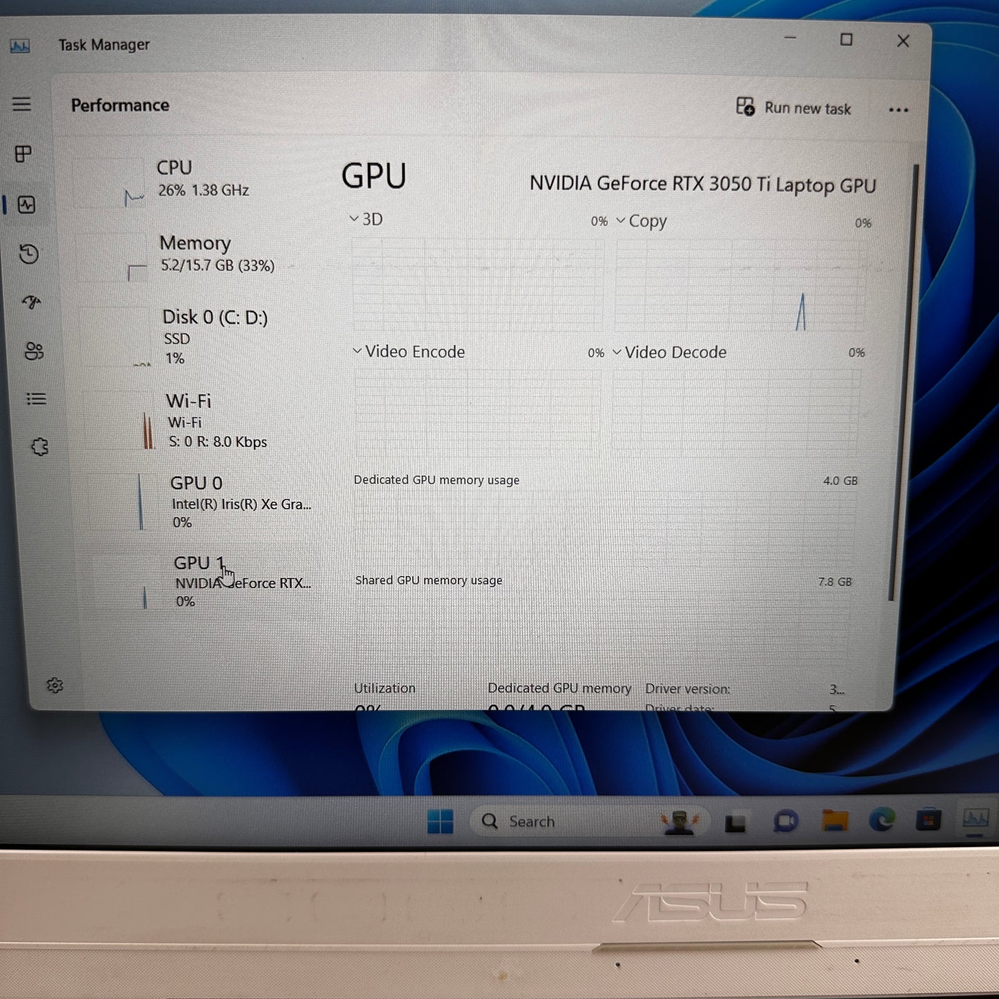 ASUS Tuf Dash F15 FX516PE 15" i7-11370H 3.3GHz 16GB RAM 1TB SSD GeForce RTX 3050Ti