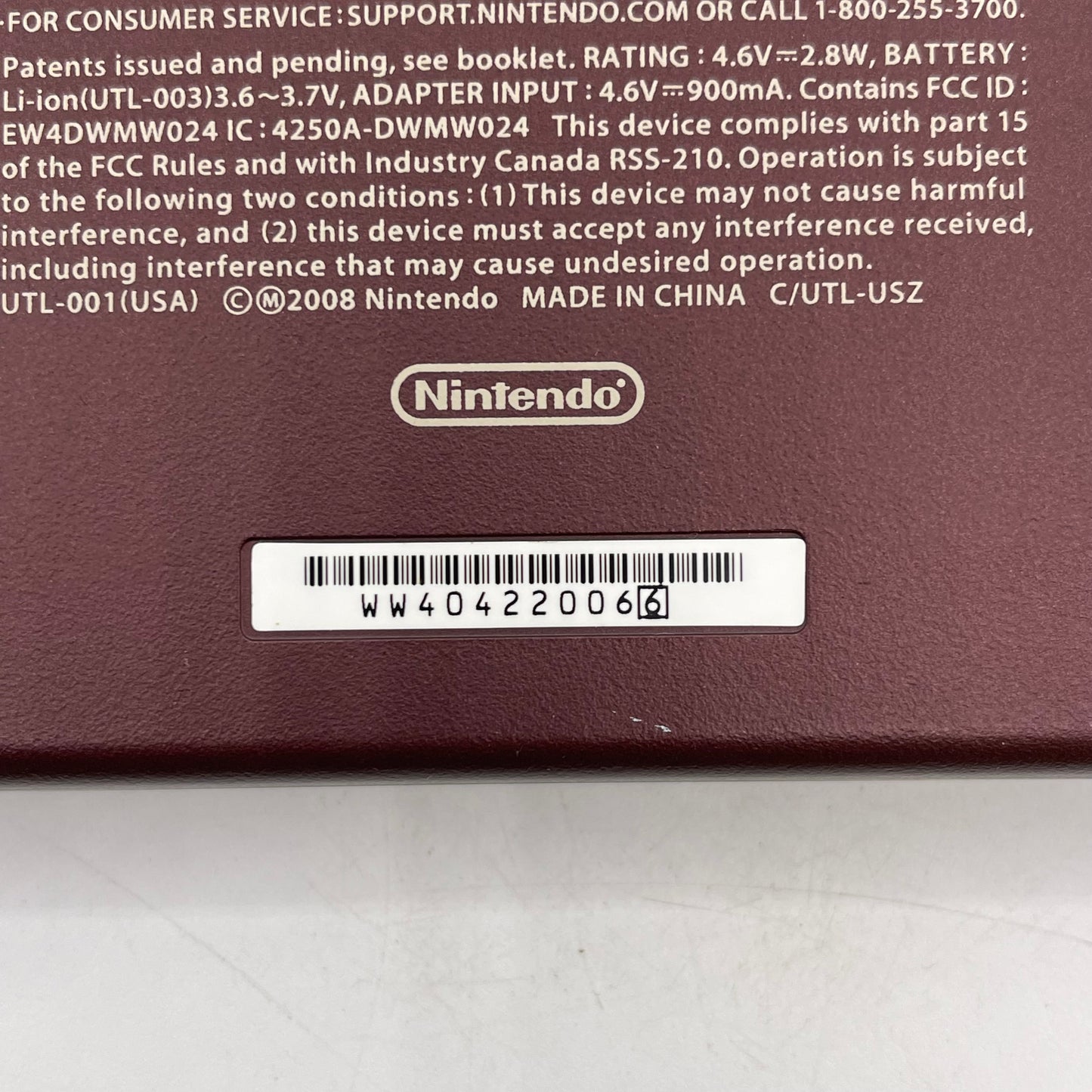 Broken Nintendo DSi XL Handheld Game Console TWL-001 Burgundy Power Issue