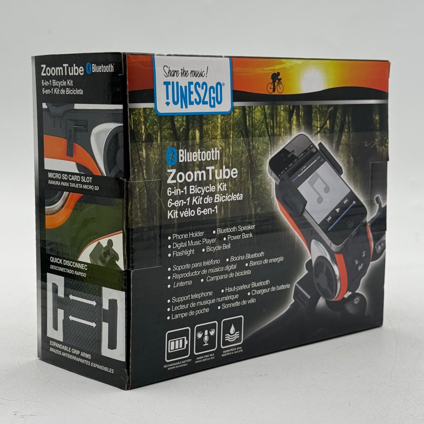Tunes2Go ZoomTube 6-In-1 Bicycle Kit Bluetooth Speaker Phone Mount ZTB-F01