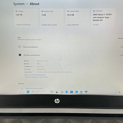 HP Pavilion Gaming 15.6" Ryzen 5 3550H 2.1GHz 32GB RAM 1TB HDD 1TB SSD 1050 READ