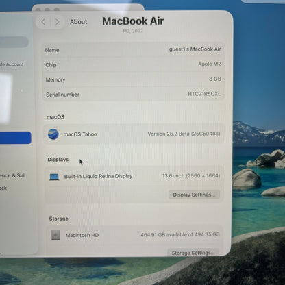 2022 Apple MacBook Air 13.6" M2 3.5GHz 8GB RAM 512GB SSD A2681