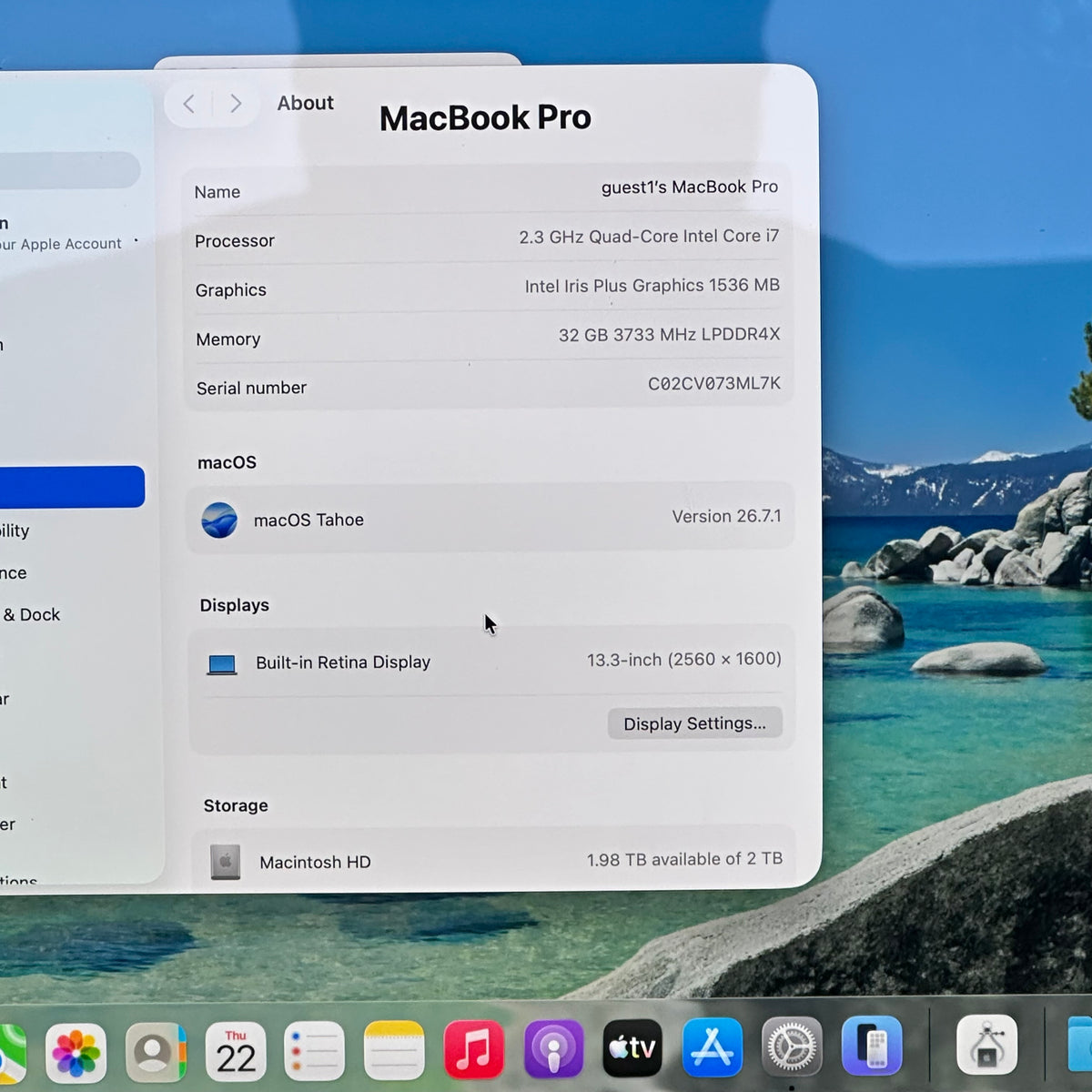 2020 Apple MacBook Pro 13.3" i7 2.3GHz 32GB RAM 2TB SSD Space Gray A2251