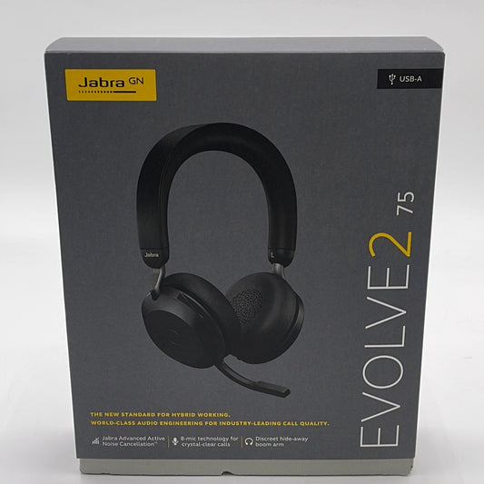 New Jabra Evolve2 75 Wireless Over-Ear Bluetooth Headphones Black - Sealed
