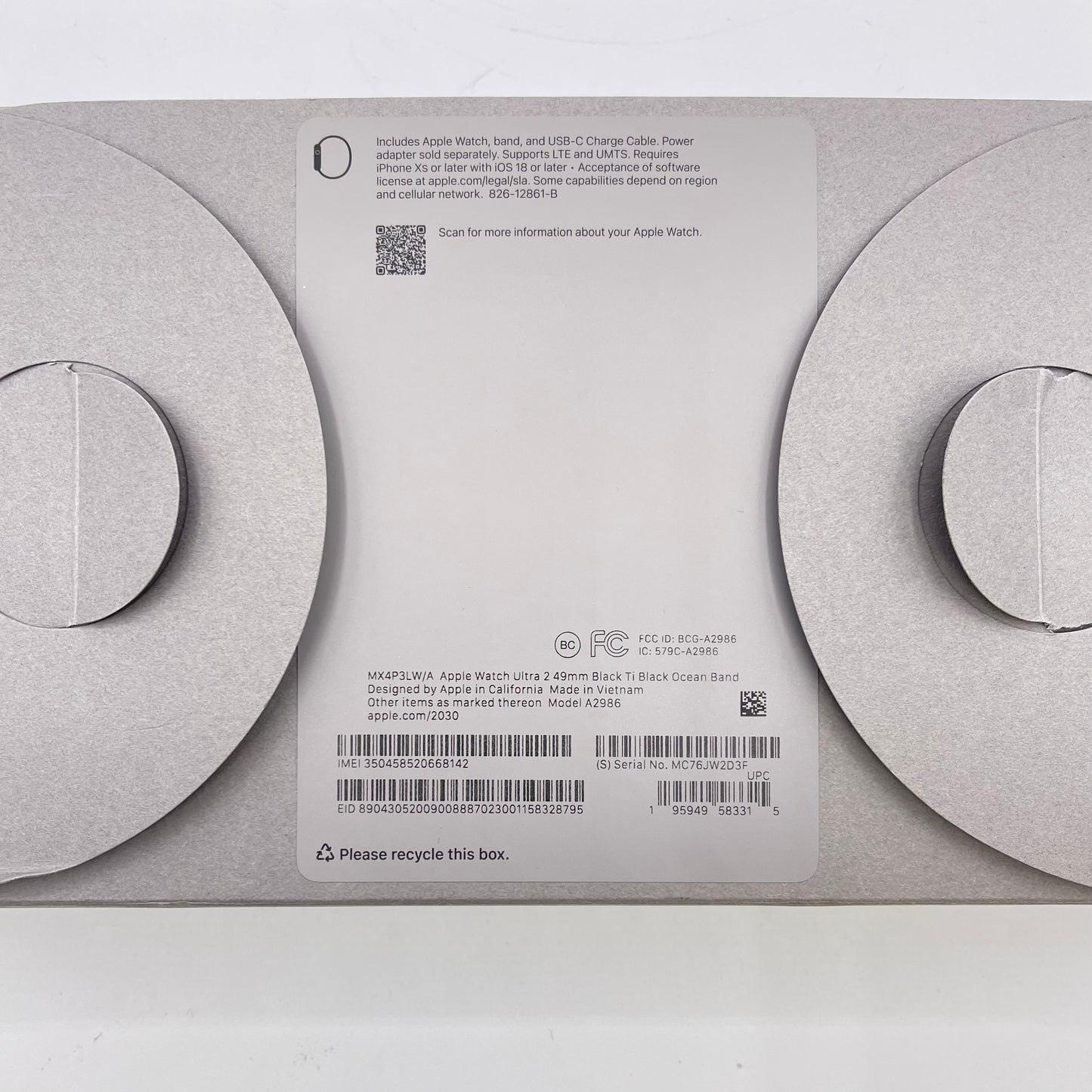 Unlocked Apple Watch Ultra 2 49MM Black Titanium Black Ocean Band  MX4P3LW/A