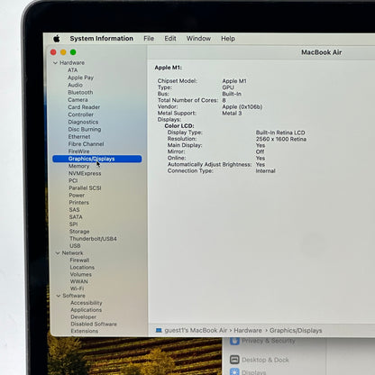 2020 Apple MacBook Air 13.3" M1 8C GPU 3.2GHz 16GB RAM 512GB SSD A2337