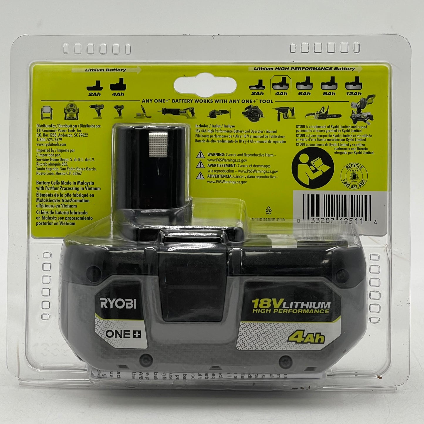 New Ryobi PBP004 18V 4Ah Lithium High Performnace Battery