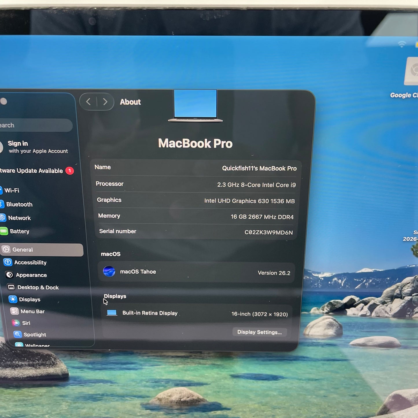 2019 Apple MacBook Pro 16" i9 2.3GHz 16GB RAM 1TB Silver A2141 Radeon Pro 5500M