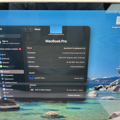 2019 Apple MacBook Pro 16" i9 2.3GHz 16GB RAM 1TB Silver A2141 Radeon Pro 5500M
