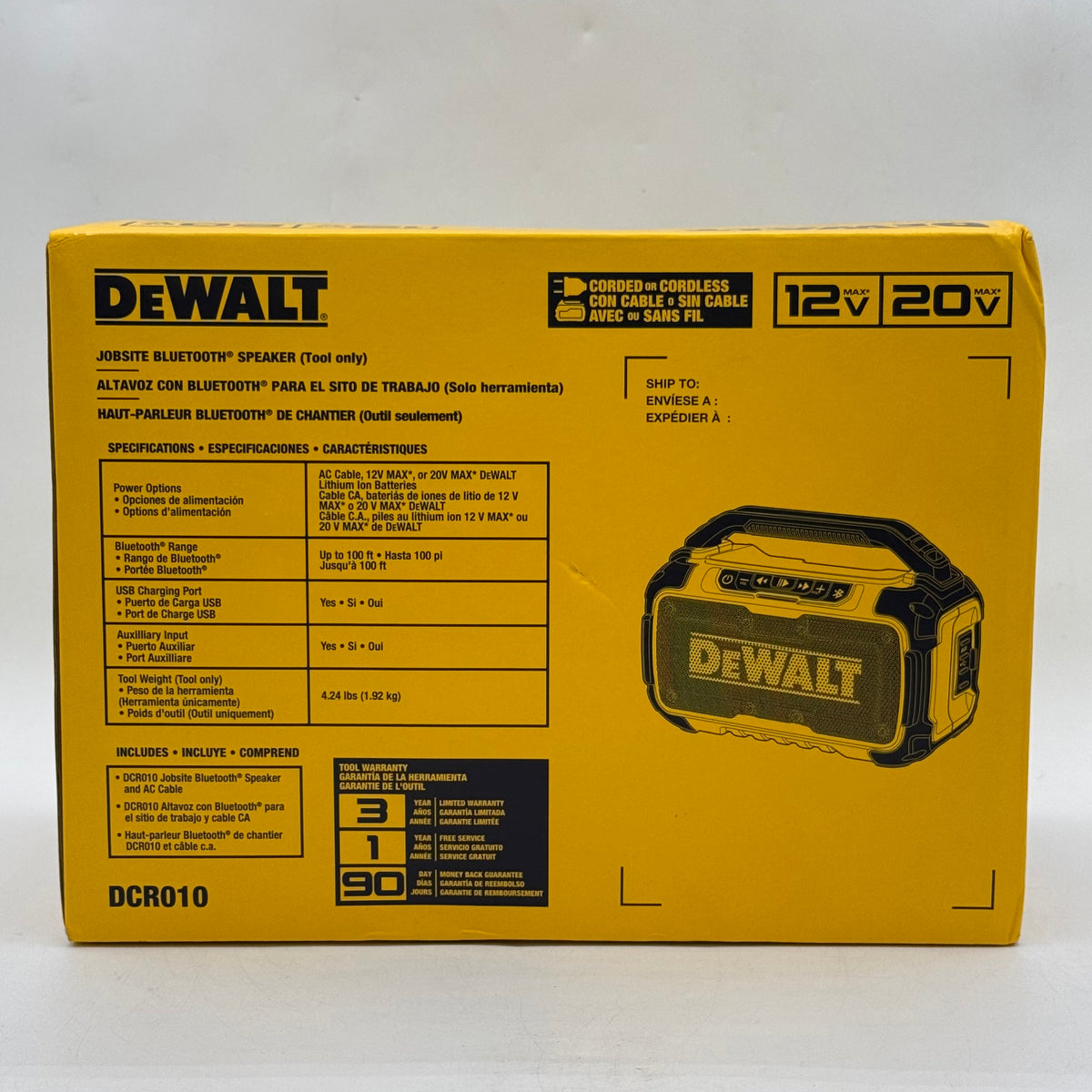 New DeWalt DCR010 12V/20V MAX Jobsite Bluetooth Speaker