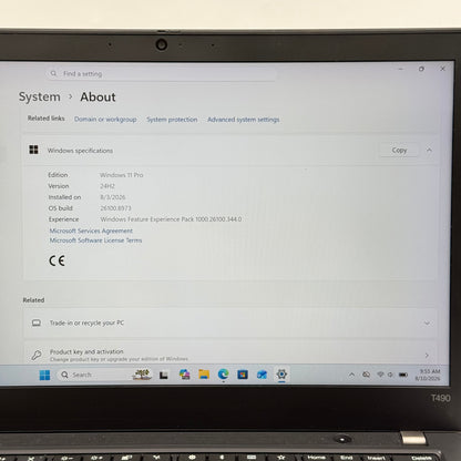 Lenovo ThinkPad T490 20N3 14" i7-8565U 1.8GHz 16GB RAM 256GB SSD