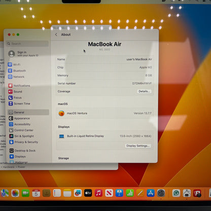 Broken 2022 Apple MacBook Air M2 8C GPU 3.5GHz 8GB 256GB A2681 Remotely Managed