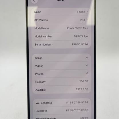 Factory Unlocked Apple iPhone 15 Pro Max 256GB Natural Titanium MU683LL/A