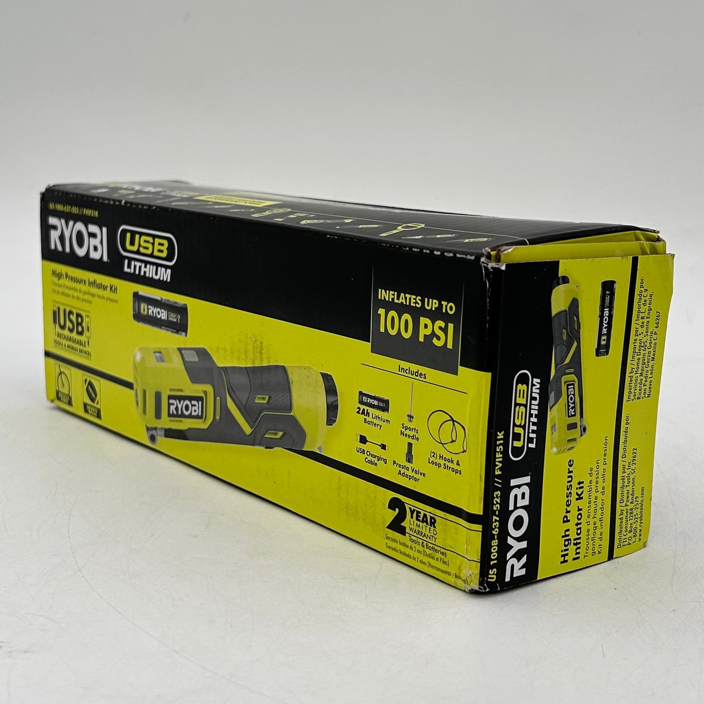 New Ryobi FVIF51K 4V High Pressure Inflator Kit