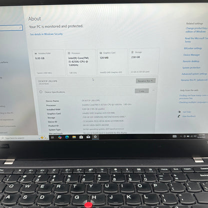 Lenovo ThinkPad T480 20L6 14" i5-8250U 1.6GHz 8GB RAM 256GB SSD READ