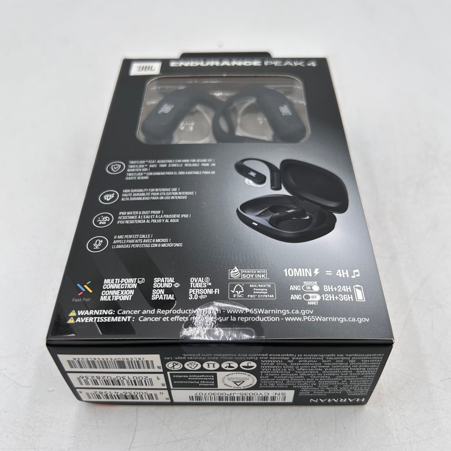 New JBL Endurance Peak 4 Wireless Noise Canceling In-Ear Headphones Black 