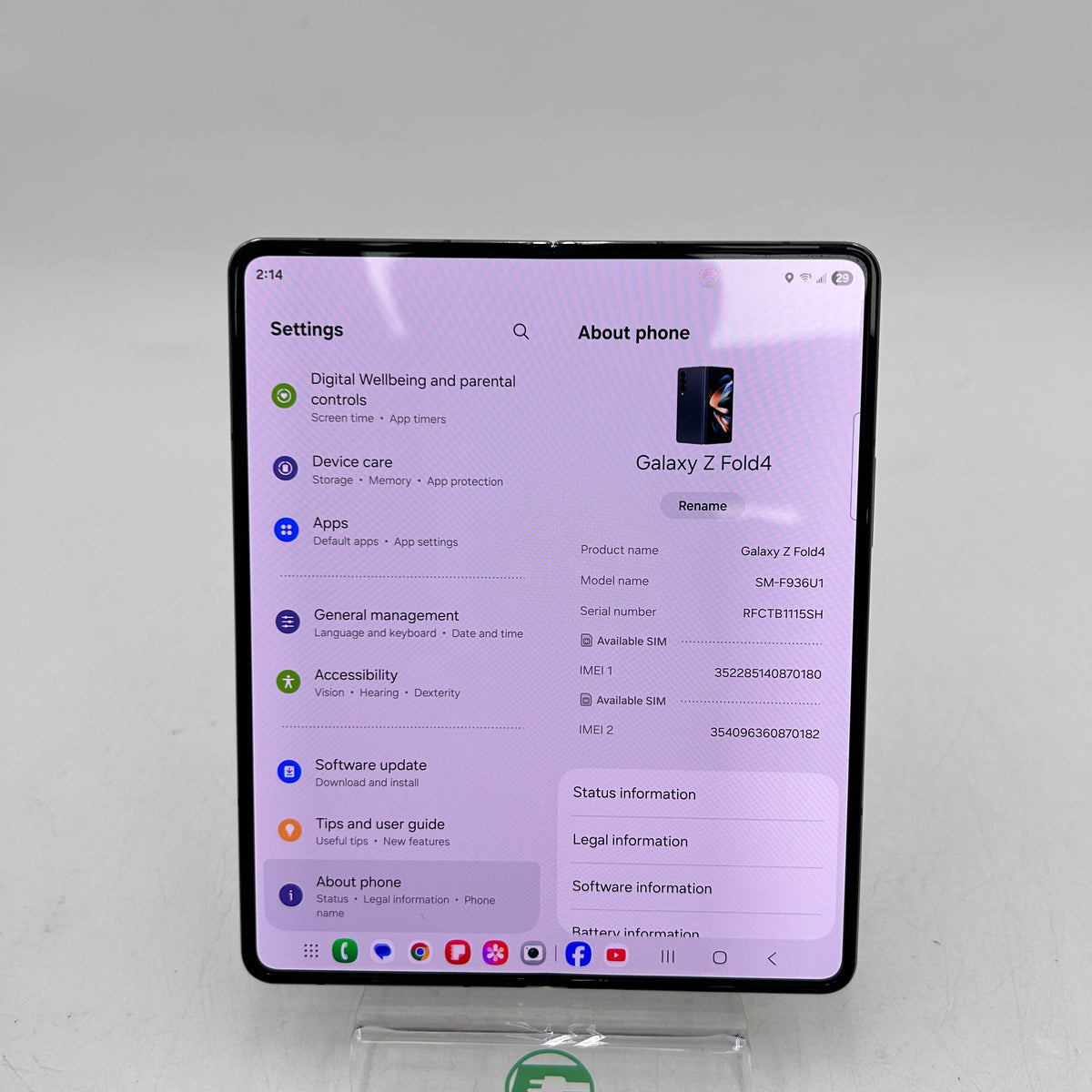 Samsung Galaxy Z Fold4 12GB RAM 256GB SM-F936U1 Icyblue Read
