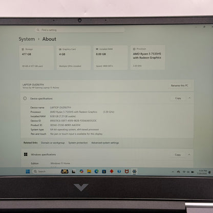HP Victus 15-FB2063DX 15.6" Ryzen 5 7535HS 3.3GHz 8GB RAM 512GB SSD