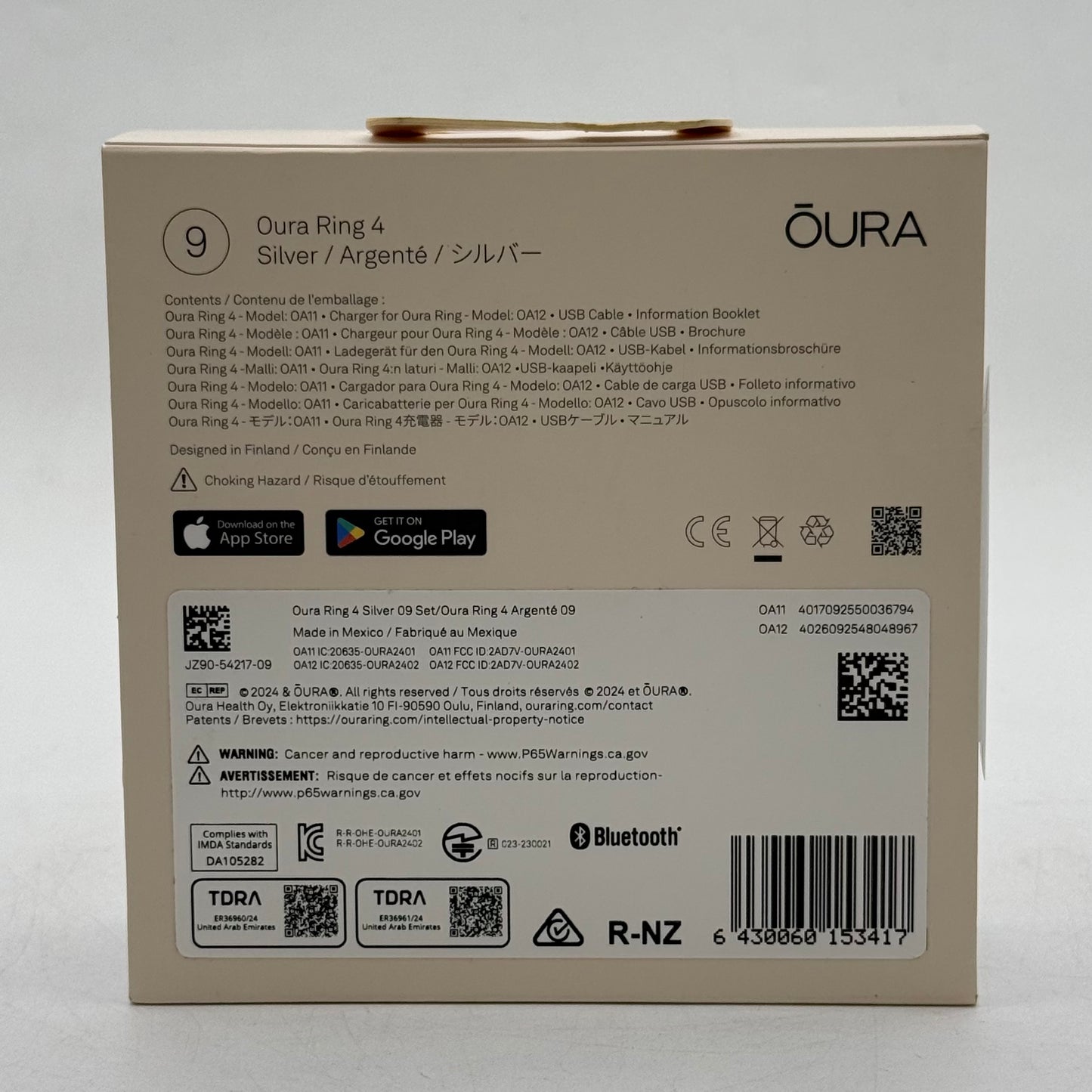 New Oura Ring 4 Size 9 Silver Titanium Smart Ring JZ90-54217-09