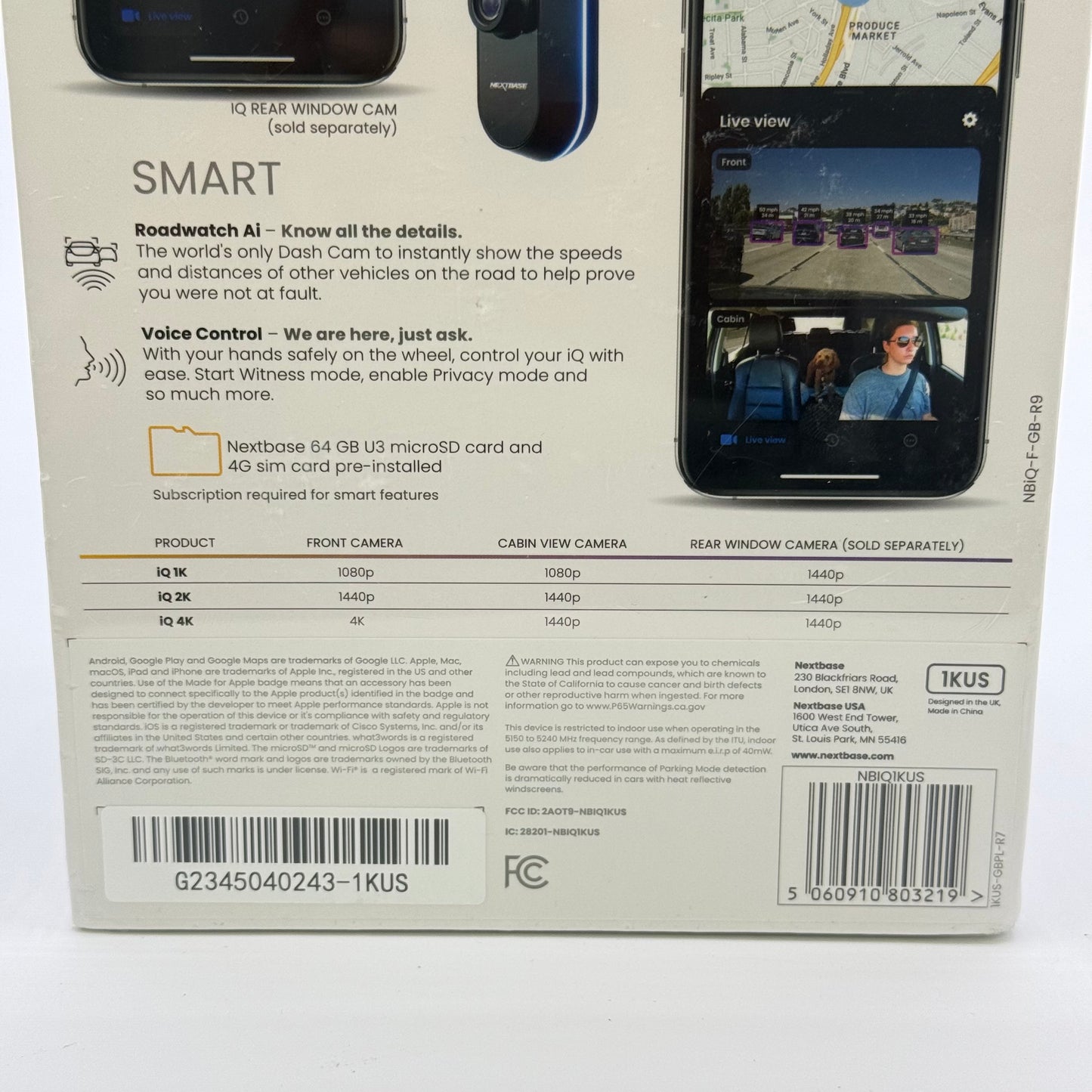 New Nextbase IQ 1080p HD Smart Dash Cam with Wi-Fi & GPS NBIQ1KUS