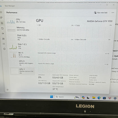 Lenovo Legion Y530 81FV 15.6" i5-8300H 2.3GHz 16GB 1TB HDD 256GB SSD GTX1050