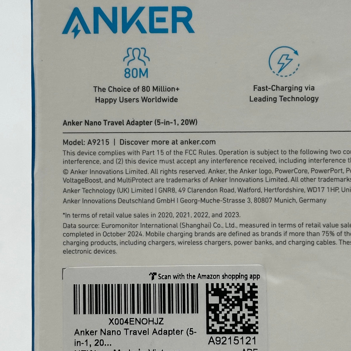 New Anker Nano Travel Adapter 5-in-1 20W Power Adapter A9215