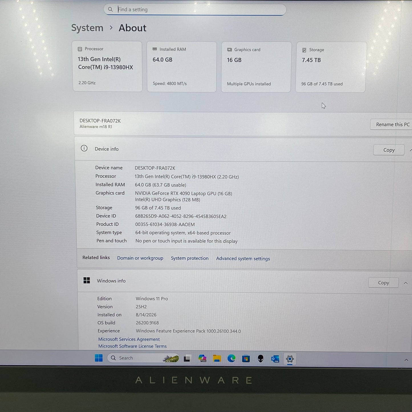Alienware M18 R1 18" i9-13980HX 2.2GHz 64GB RAM 8TB SSD GeForce RTX 4090 Read