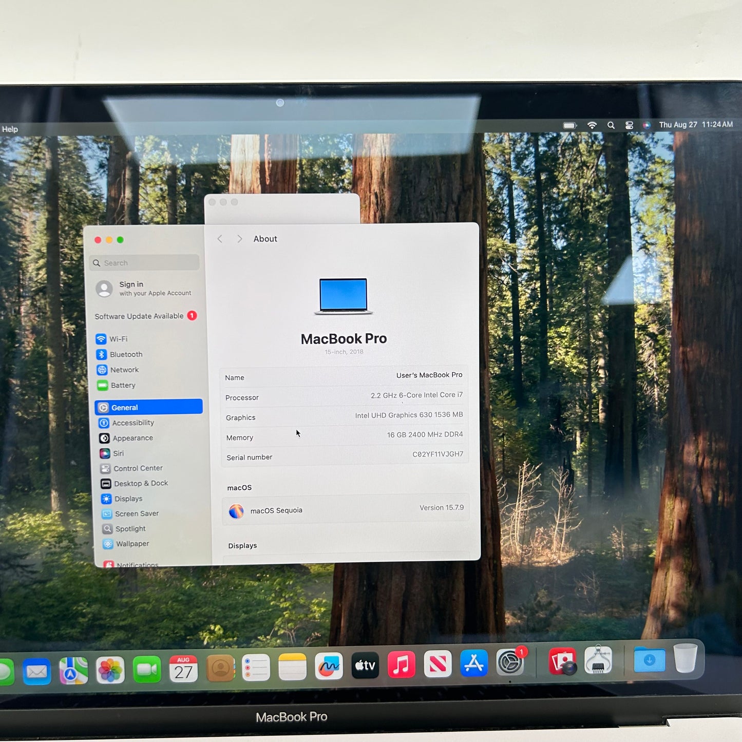 2018 Apple MacBook Pro 15" i7 2.7GHz 16GB RAM 1TB SSD Silver A1990 Read