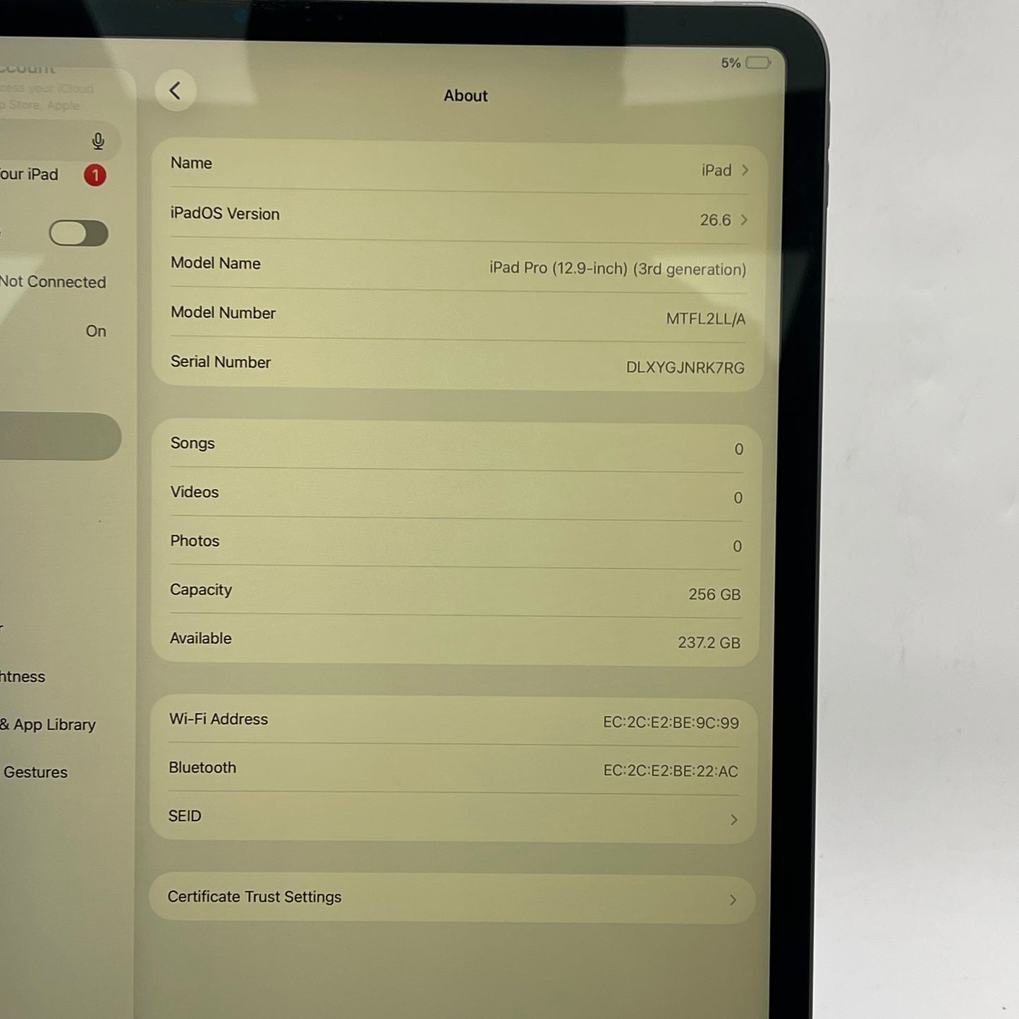 WiFi Only Apple iPad Pro 12.9" 3rd Gen 256GB Space Gray MTFL2LL/A