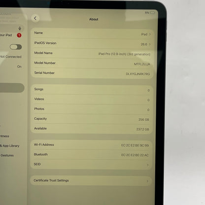 WiFi Only Apple iPad Pro 12.9" 3rd Gen 256GB Space Gray MTFL2LL/A