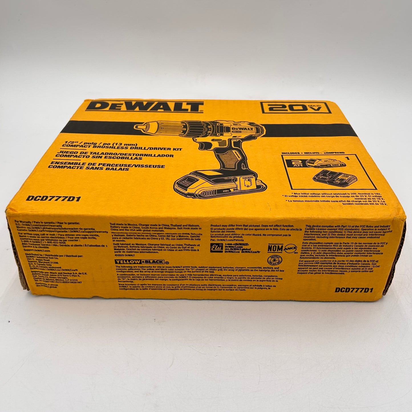 New DeWalt DCD777D1 20V MAX Compact Brushless Drill/Driver Kit (13mm)