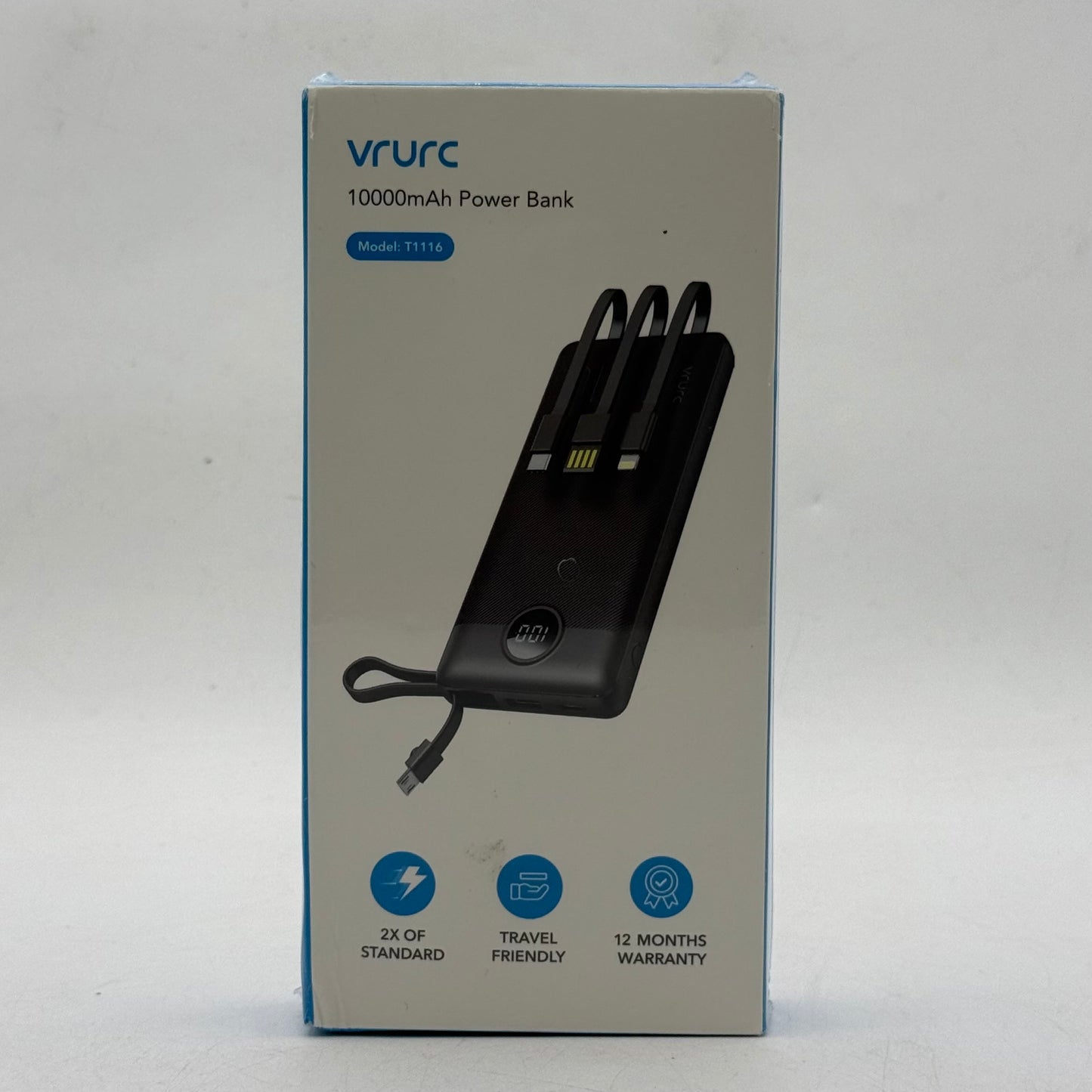 New Vrurc 1000mAh Power Bank 12W Portable Charger T1116 Black