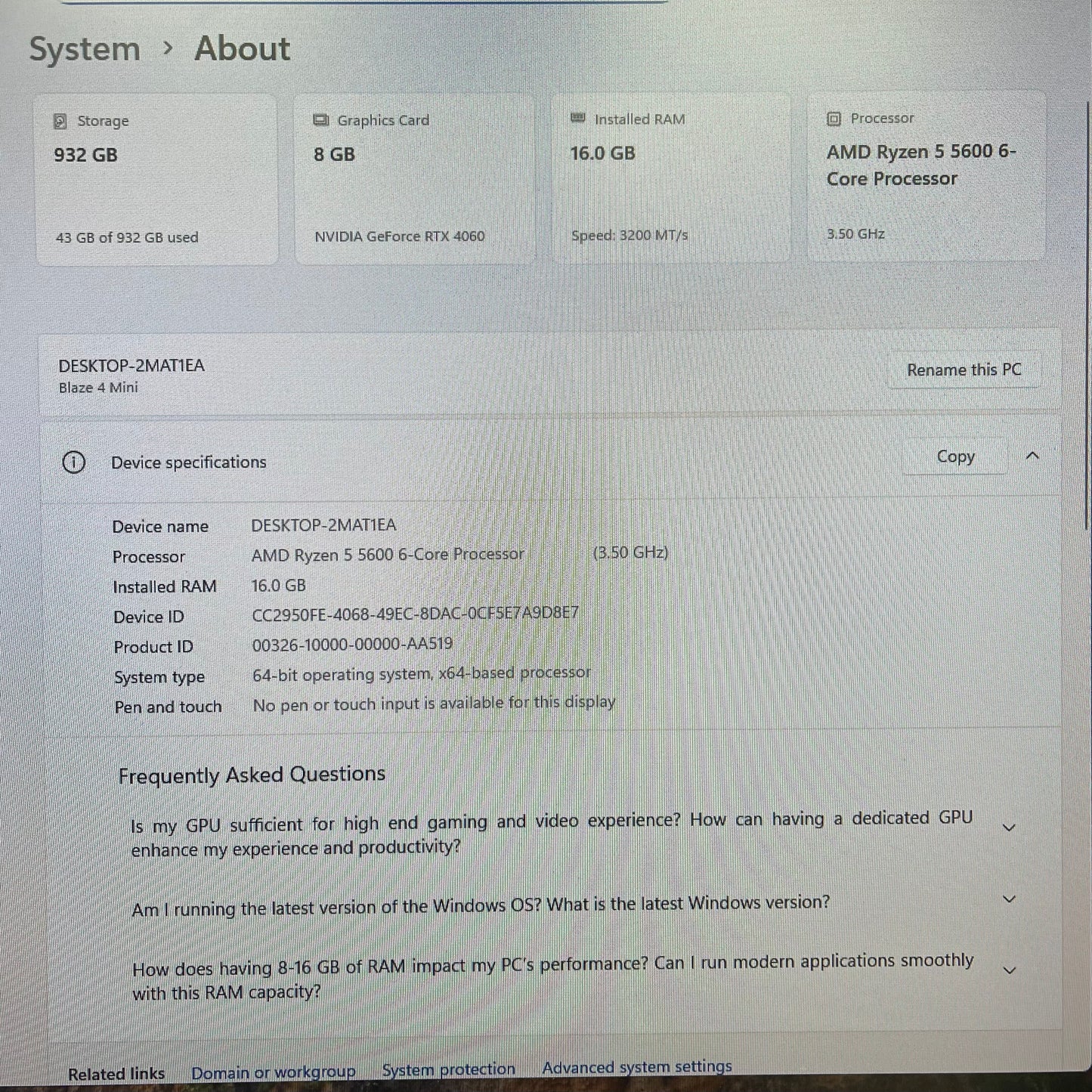 Cougar Custom PC Ryzen 5 5600x 3.50GHz 16GB RAM Nvidia GeForce RTX 4060