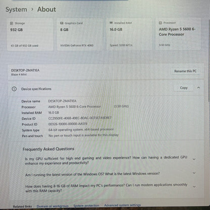 Cougar Custom PC Ryzen 5 5600x 3.50GHz 16GB RAM Nvidia GeForce RTX 4060