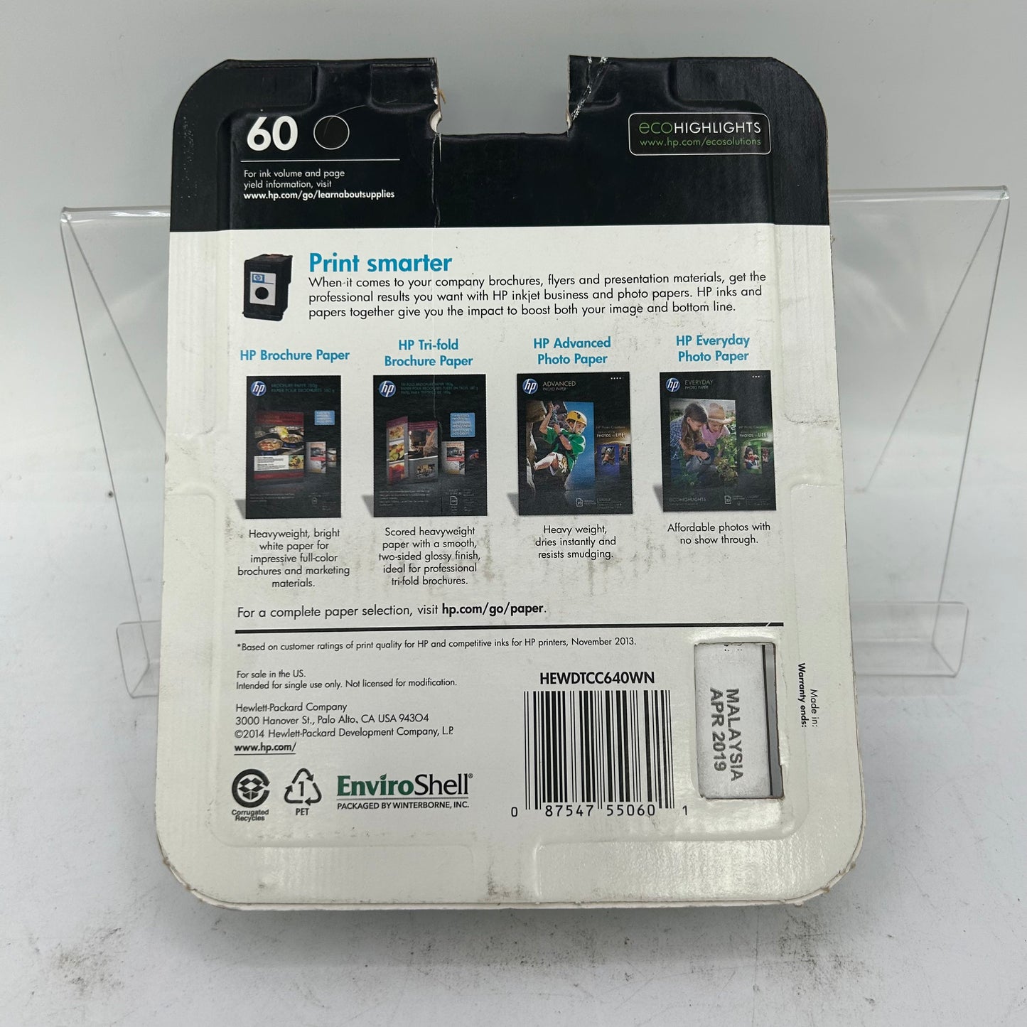 New  Expired  HP 60 CC640WN Black Noir Ink Cartridge