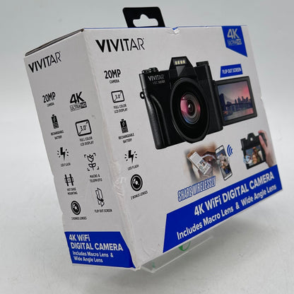 New Vivitar 4K WiFi Digital Camera VECXX101-MBLK 20MP