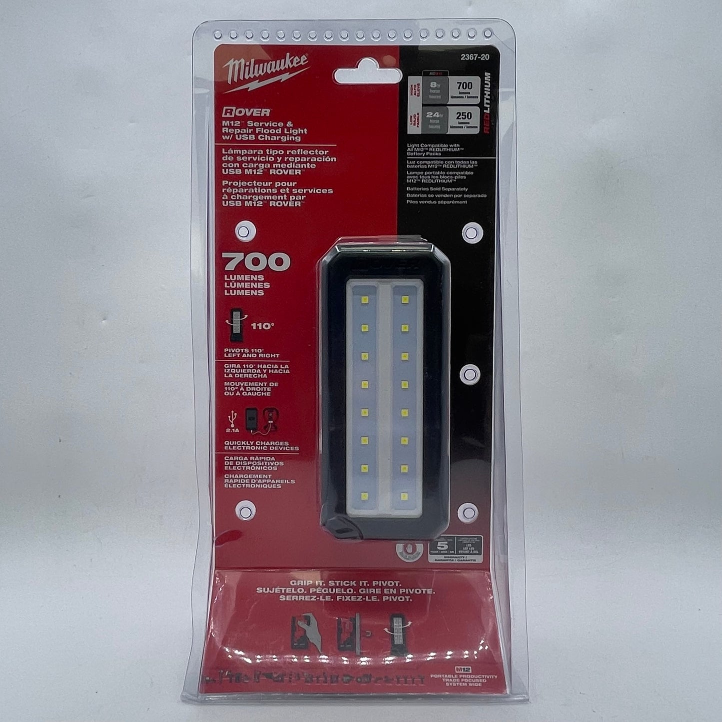 New Milwaukee 2367-20 M12 12V Service & Repair Flood Light w/ USB Charging
