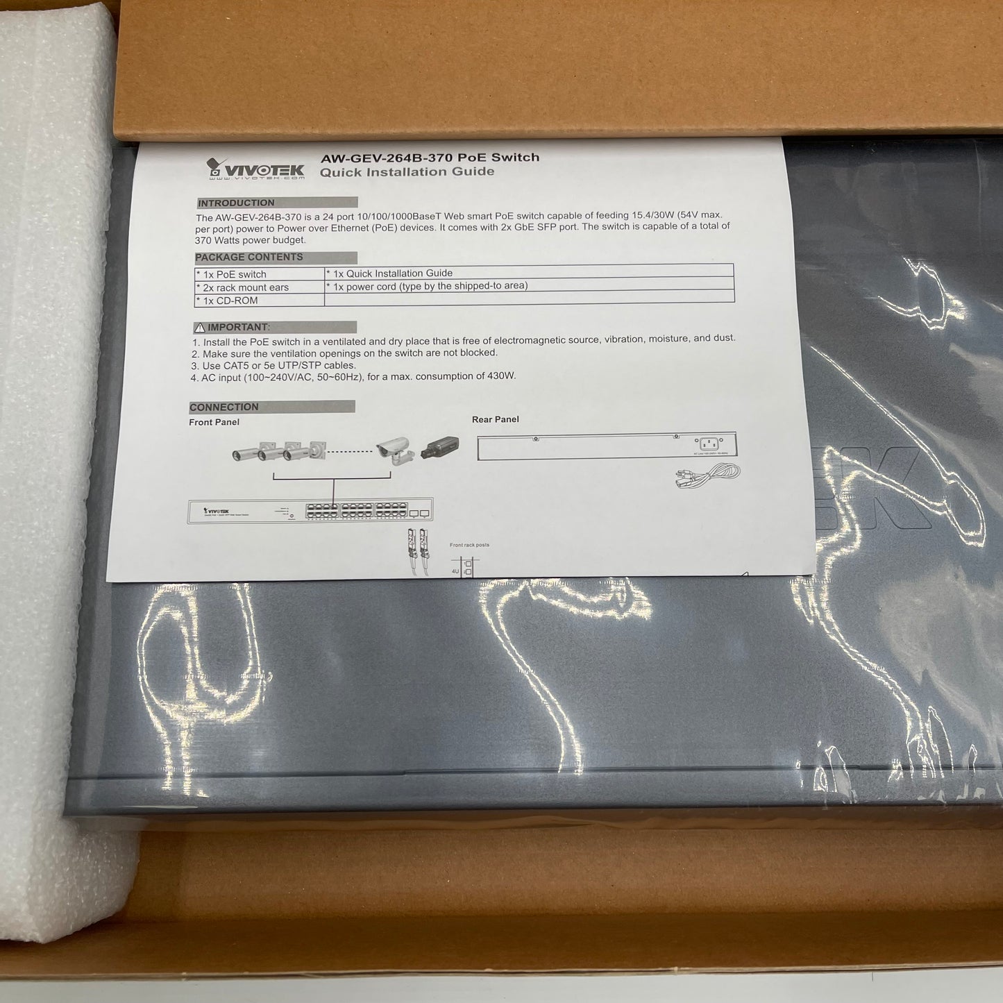 New Vivotek AW-GEV-264B-370 Web Smart Managed Switch VIO100152600