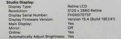 Apple Studio Display 27" 5K Retina Monitor Standard Glass 5K Retina A2525