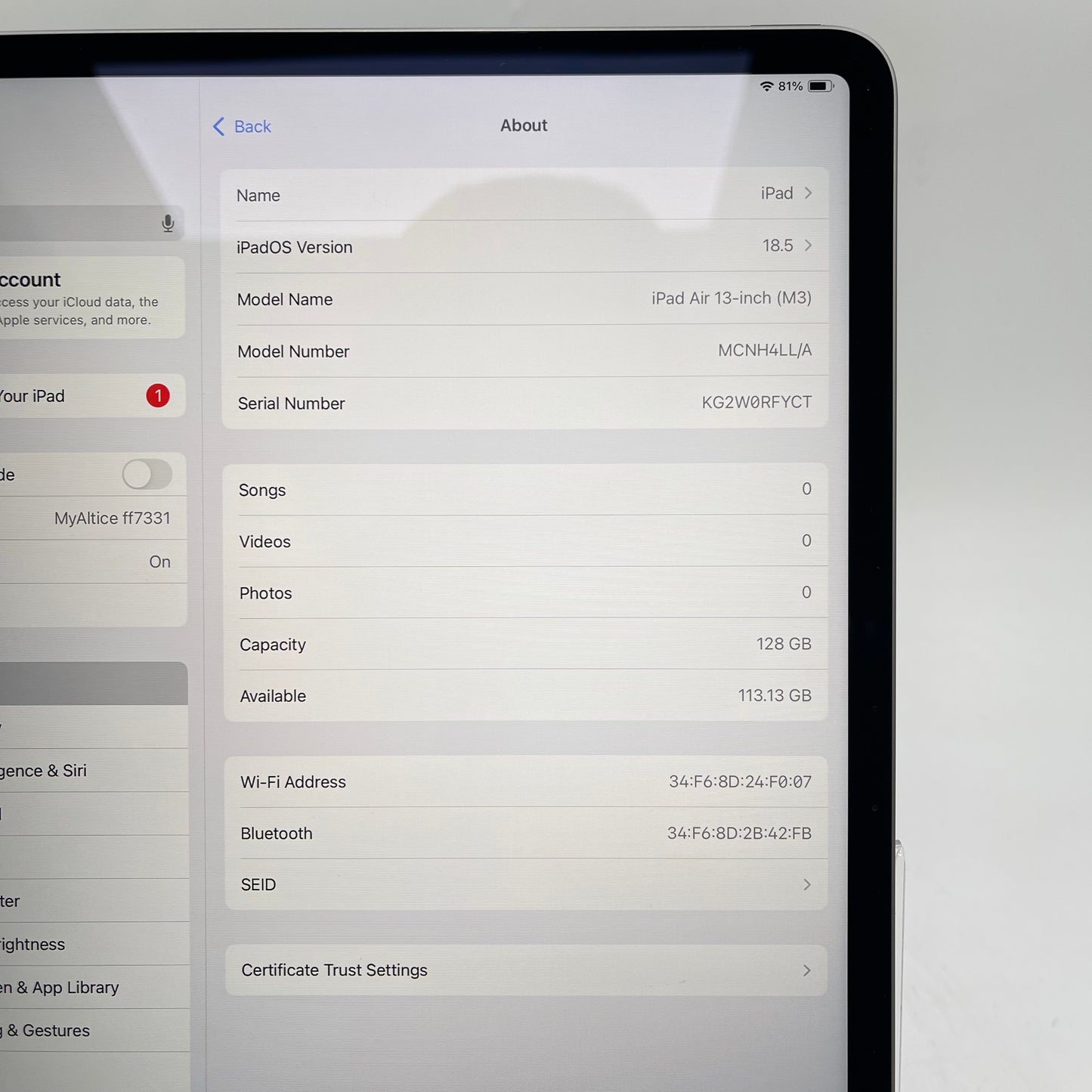WiFi Only Apple iPad Air 13" M3 128GB Space Gray MCNH4LL/A