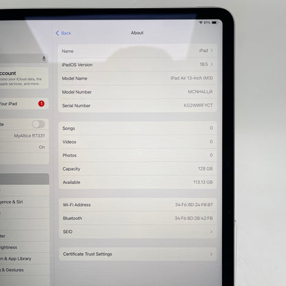 WiFi Only Apple iPad Air 13" M3 128GB Space Gray MCNH4LL/A