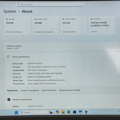 Dell Inspiron 3520 15.6" i7-1255U 1.7GHz 16GB RAM 1TB SSD