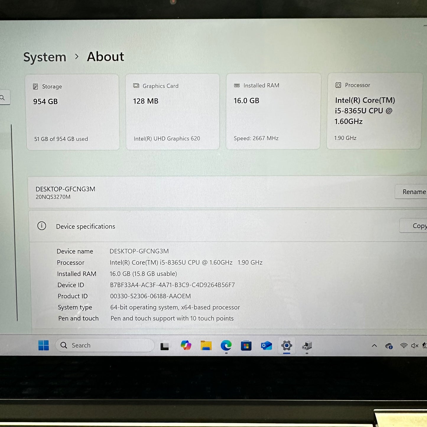 Lenovo X390 Yoga 20NQ 13.3" i5-8365U 1.6GHz 16GB RAM 1TB SSD Touch