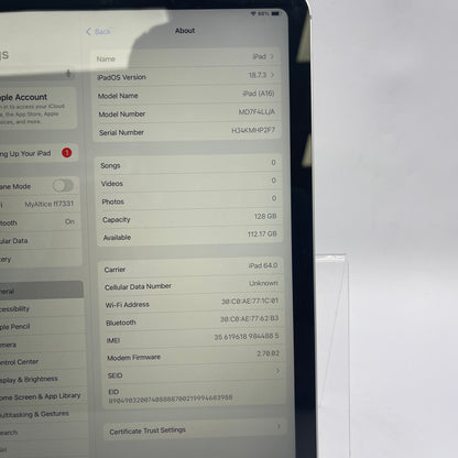 Unlocked Apple iPad 11" (A16) 128GB Silver MD7F4LL/A