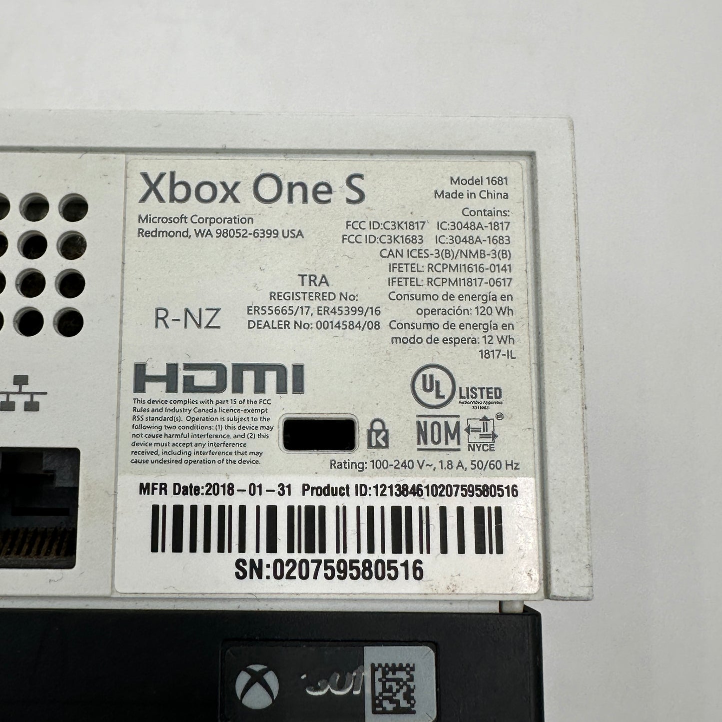 Microsoft Xbox One S 500GB Console Gaming System White 1681 & Cables