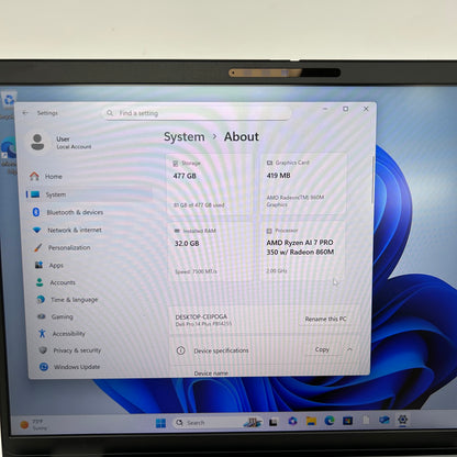 Dell Pro 14 Plus PB14255 14" Ryzen AI 7 Pro 350 2.0GHz 32GB RAM 512GB SSD