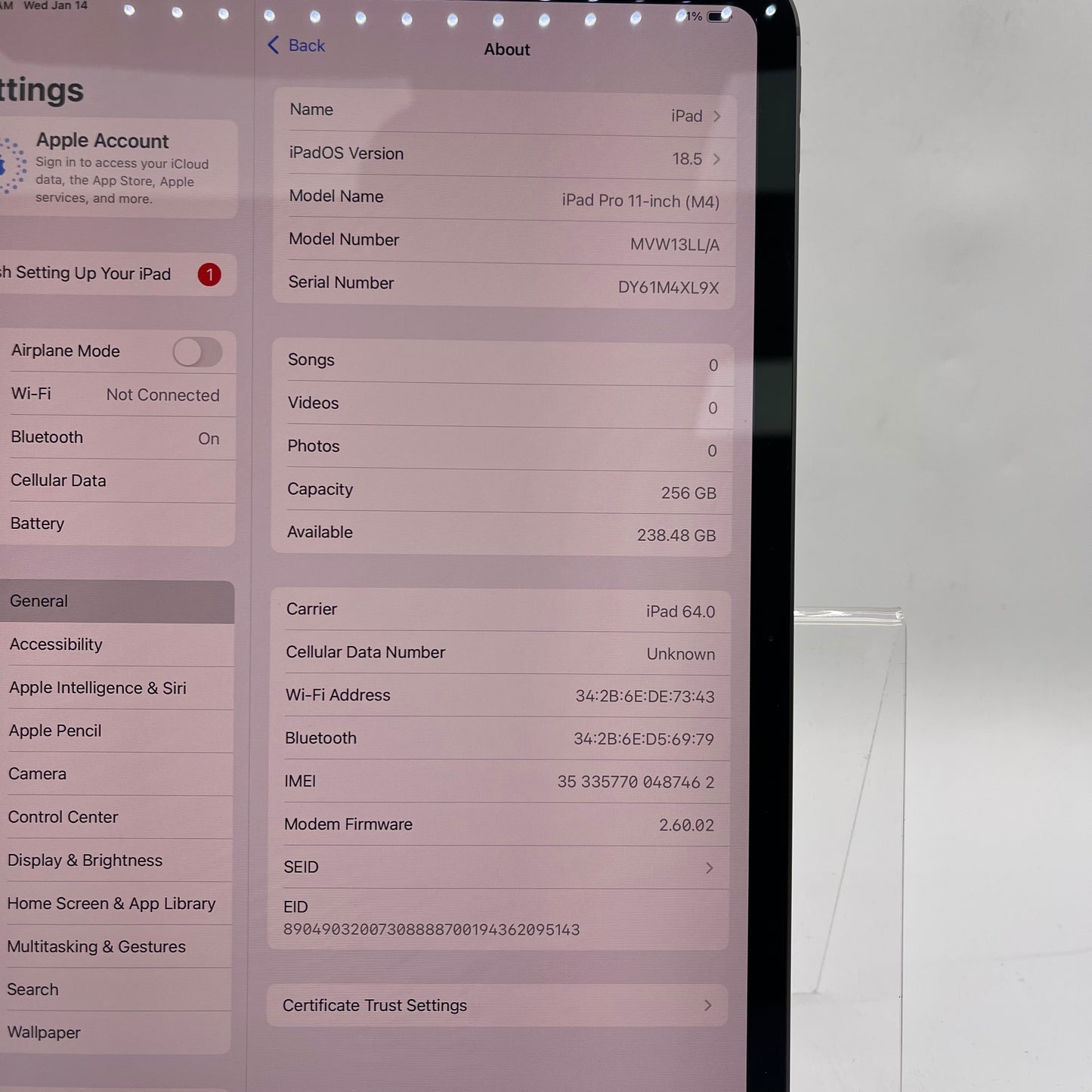 Unlocked Apple iPad Pro 11" M4 256GB Space Black MVW13LL/A