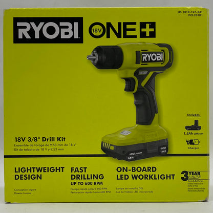 New Ryobi PCL201K1 18V 3/8" Drill Kit