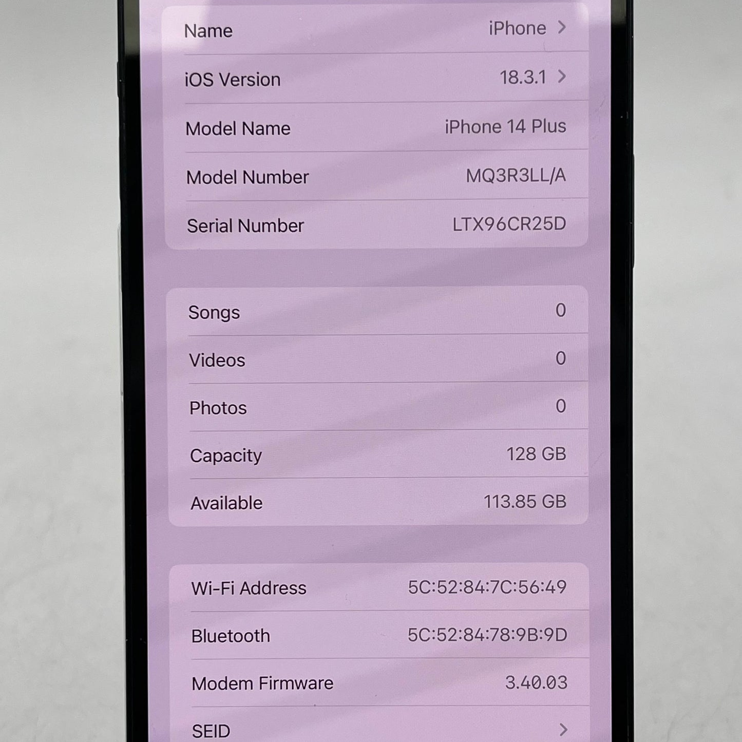 Factory Unlocked Apple iPhone 14 Plus 128GB Midnight MQ3R3LL/A