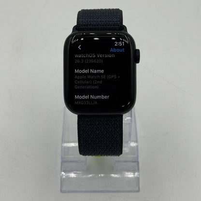 Unlocked Apple Watch SE 2nd Gen 44MM Midnight Aluminum Anchor Blue Sport Loop